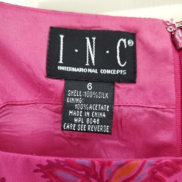VTG 90s/early 2000s INC Silk Straight Neck Mini Sheath Dress 6 Pink Paisley - Picture 3 of 16